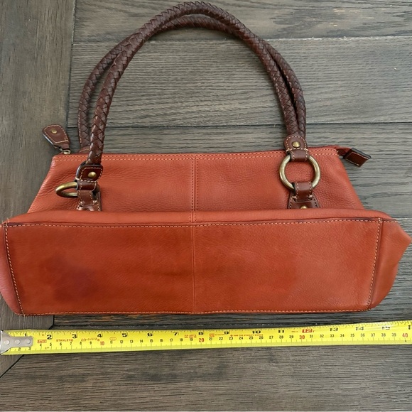 Fossil Orange Brown Genuine Leather Hobo Shoulder Handbag Purse Braided Strap - Picture 12 of 12